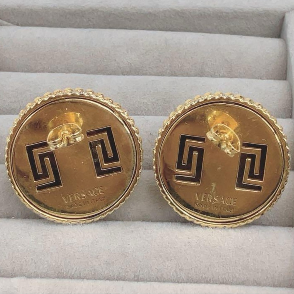 Versace Earrings gold Medusa button earrings silver and gold tone stud earrings - Picture 10 of 17